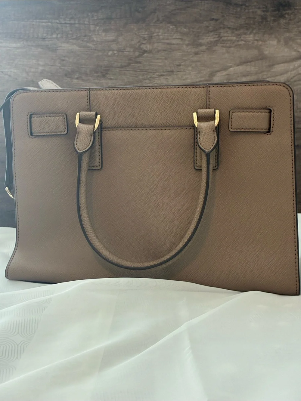 Michael Kors Brown Saffiano Leather Satchel with Gold Hardware